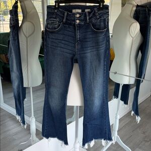 KanCan Dark Indigo Frayed-Hem cropped Jeans